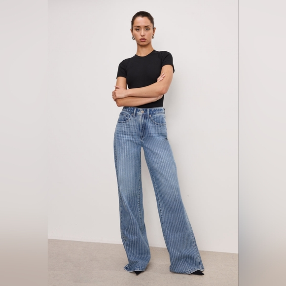 Good American GOOD EASE RELAXED DIAMOND JEANS - NWT - Size 6 - crystal pinstripe - Picture 3 of 16